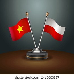 Vietnam and Poland table flags relation with gradient backgrund. Vector Illustration