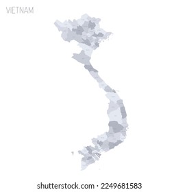 Vietnam political map of administrative divisions - provinces and municipalities. Grey vector map with labels.