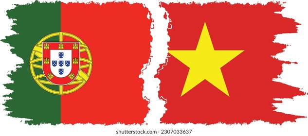 Vietnam and Portugal grunge flags connection, vector