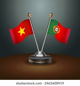 Vietnam and Portugal table flags relation with gradient backgrund. Vector Illustration