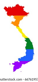 Vietnam pride gay vector map with rainbow flag colors. Asian country. 