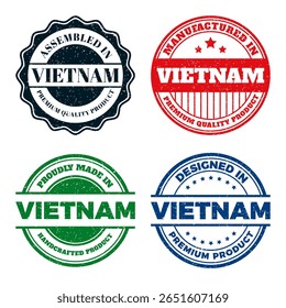Vietnam Product Labels. Assembled. Manufactured. Designed. and Handcrafted Premium Quality