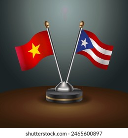 Vietnam and Puerto Rico table flags relation with gradient backgrund. Vector Illustration