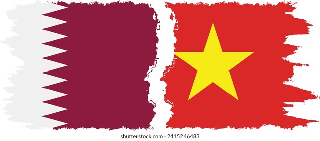 Vietnam and Qatar grunge flags connection, vector