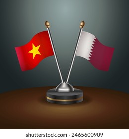 Vietnam and Qatar table flags relation with gradient backgrund. Vector Illustration