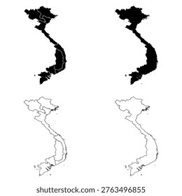 Vietnam Region Outline and Solid Fill Map Set.