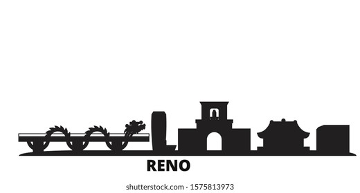 Vietnam, Reno, Danang city skyline isolated vector illustration. Vietnam, Reno, Danang travel black cityscape