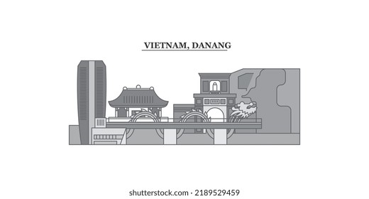 Vietnam, Reno, Danang city skyline isolated vector illustration, icons