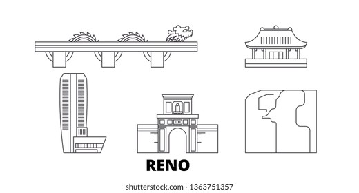 Vietnam, Reno, Danang line travel skyline set. Vietnam, Reno, Danang outline city vector illustration, symbol, travel sights, landmarks.