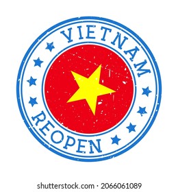 Vietnam reopening stamp. Round badge of country with flag of Vietnam. Reopening after lockdown sign. Vector illustration.