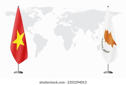 Vietnam and Republic of Cyprus flags for official meeting against background of world map.