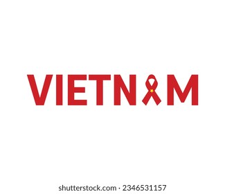 Vietnam with Ribbon, Vietnam Ribbon flag, Ribbon Flag, Vietnam, 2nd September, 2 September, National Day, Independence day, Creative, Concept, Typographic design, Vector Typography Eps Icon