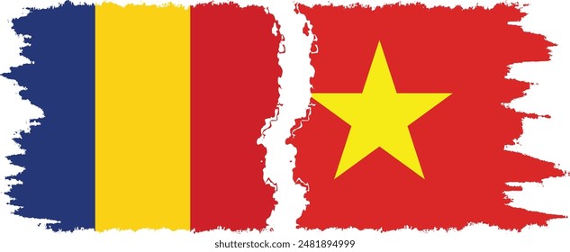 Vietnam and Romania grunge flags connection, vector