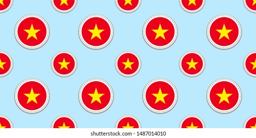 Vietnam round flag seamless pattern. Vietnamese background. Vector circle icons. Geometric symbols stickers. Texture for sports pages, games, travelling design elements. patriotic wallpaper.