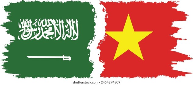 Vietnam and Saudi Arabia grunge flags connection, vector