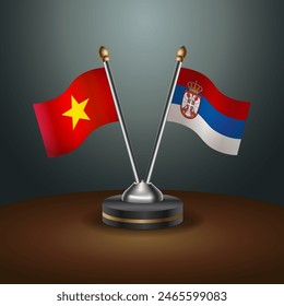 Vietnam and Serbia table flags relation with gradient backgrund. Vector Illustration