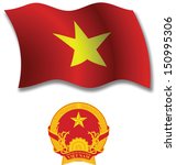 vietnam shadowed textured wavy flag and coat of arms against white background, vector art illustration, image contains transparency transparency