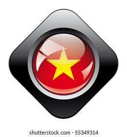 Vietnam shiny button flag with black frame -  vector illustration. Isolated abstract object against white background.