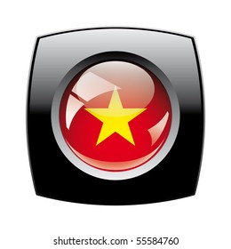 Vietnam shiny button flag with black frame -  vector illustration. Isolated abstract object against white background.