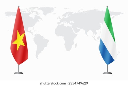 Vietnam and Sierra Leone flags for official meeting against background of world map.