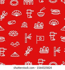 Vietnam Signs Thin Line Seamless Pattern Background Include of Flag, Palace and Boat. Vector illustration of Travel and Tourism Icons