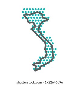 Mapa de esquema simple de Vietnam con patrón de punto medio-tono verde