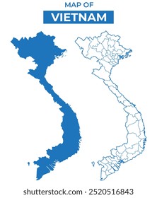 Vietnam simple vector map and outline style illustration set