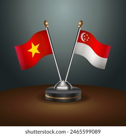 Vietnam and Singapore table flags relation with gradient backgrund. Vector Illustration