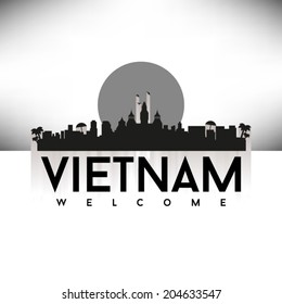 Vietnam, Skyline Design, vector illustration. Typographic design with reflection.