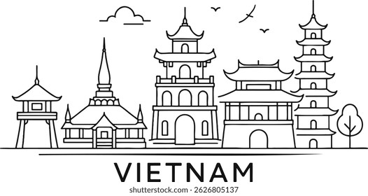Vietnam Skyline Marcos icônicos em Line Art