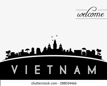 Vietnam skyline silhouette black vector design on white background.