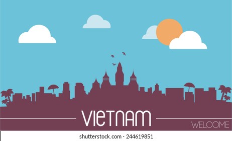 Vietnam skyline silhouette flat design vector illustration