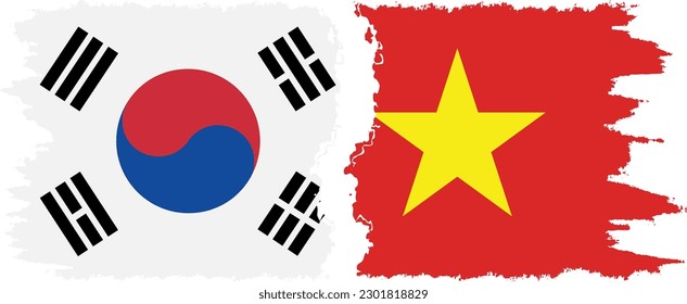 Vietnam and South Korea grunge flags connection, vector