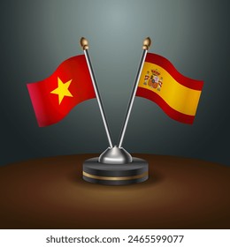 Vietnam and Spain table flags relation with gradient backgrund. Vector Illustration