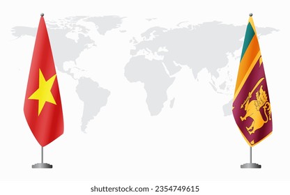 Vietnam and Sri Lanka flags for official meeting against background of world map.