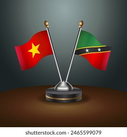 Vietnam and ST. Kitts Nevis table flags relation with gradient backgrund. Vector Illustration