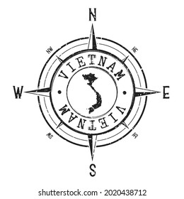 Vietnam Stamp Map Compass Adventure. Illustration Travel Country Symbol. Seal Expedition Wind Rose Icon.