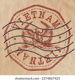 Vietnam Stamp Travel Passport. Design Retro Symbol Country. Old Vintage Postmark.