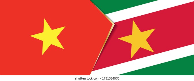 Banderas de Vietnam y Surinam, dos banderas vectoriales símbolo de relación o enfrentamiento.
