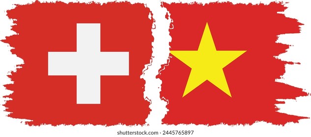 Vietnam and Switzerland grunge flags connection, vector