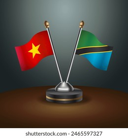 Vietnam and Tanzania table flags relation with gradient backgrund. Vector Illustration