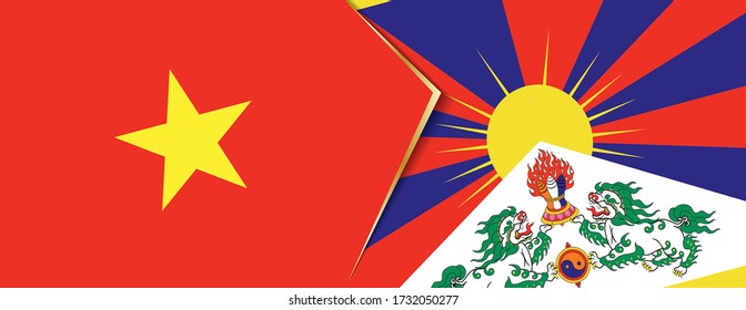 Vietnam and Tibet flags, two vector flags symbol of relationship or confrontation.