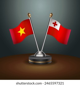 Vietnam and Tonga table flags relation with gradient backgrund. Vector Illustration