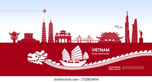 Vietnam travel destination grand vector illustration. 