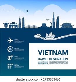 Vietnam travel destination grand vector illustration. 