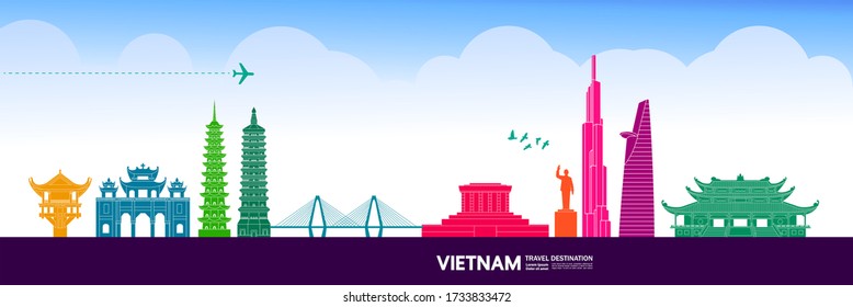 Vietnam travel destination grand vector illustration. 