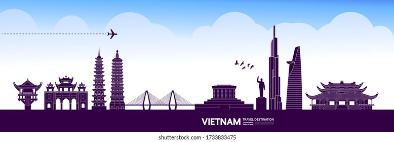 Vietnam travel destination grand vector illustration. 