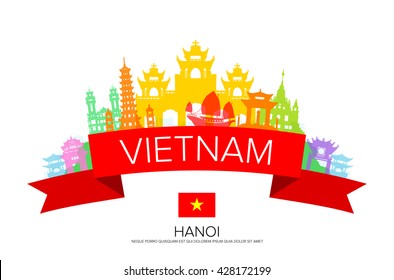 Vietnam Travel, hanoi Travel, Landmarks. Vector and Illustration