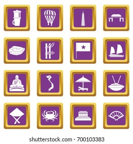 Vietnam travel icons set in purple color isolated vector illustration for web and any design