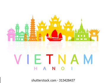 Vietnam Travel Landmarks. Vector and Illustration